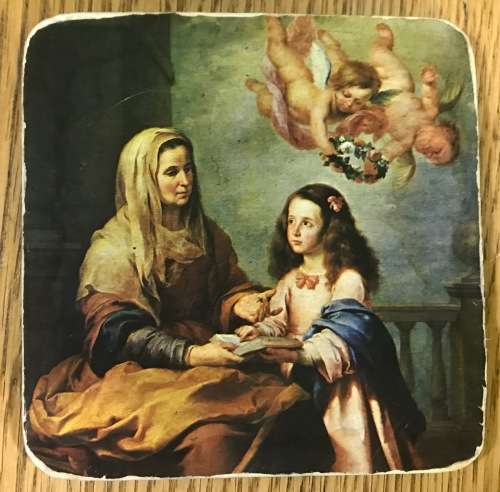 Set of 6 coasters with corked bases featuring famous artworks by various artists.