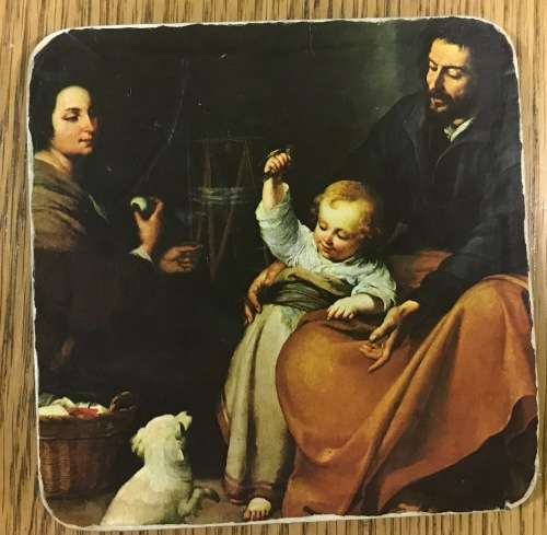 Set of 6 coasters with corked bases featuring famous artworks by various artists.