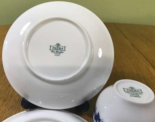 TEA for 2 TEAPOT 2 TRIOS MILK SUGAR 2 SMALL BOWLS PATRA FINE PORCELAIN THAILAND NIKKO BLUE and WHITE
