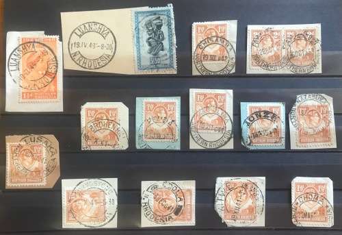 NORTHERN RHODESIA POSTMARKS x 14 1940`s LUANSHYA LUSAKA LIVINGSTONE BROKEN HILL CHISAMBA KITWE CHOMA