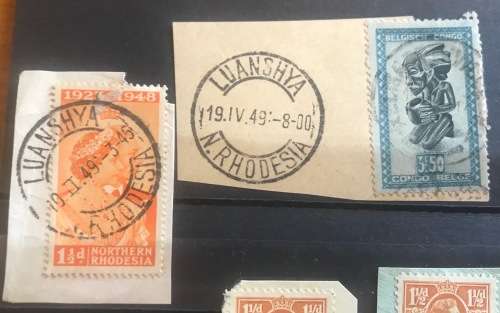 NORTHERN RHODESIA POSTMARKS x 14 1940`s LUANSHYA LUSAKA LIVINGSTONE BROKEN HILL CHISAMBA KITWE CHOMA
