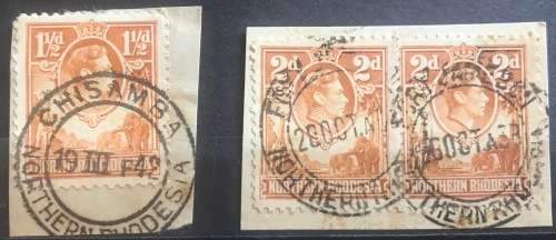 NORTHERN RHODESIA POSTMARKS x 14 1940`s LUANSHYA LUSAKA LIVINGSTONE BROKEN HILL CHISAMBA KITWE CHOMA