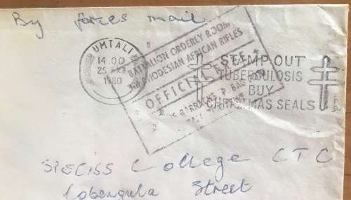 3rd RHODESIAN AFRICAN RIFLES ARMY MILITARY FORCES MAIL OFFICIAL FREE BATTALION ORDERLY ROOM UMTALI.