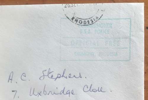 RHODESIA POLICE MAIL OFFICIAL FREE COMMISSIONER B.S.A. (BRITISH SOUTH AFRICA) POLICE CAUSEWAY