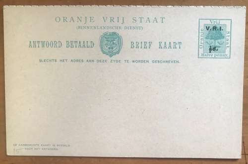ORANGE FREE STATE ORANJE VRIJ STAAT BRIEF KAART x 2 LETTER CARDS PAIR HALF PENNY V.R.I. OVPT. MINT!!