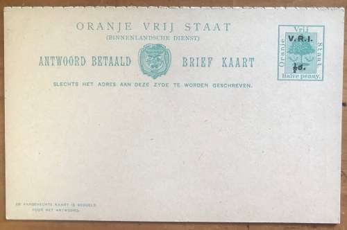 ORANGE FREE STATE ORANJE VRIJ STAAT BRIEF KAART x 2 LETTER CARDS PAIR HALF PENNY V.R.I. OVPT. MINT!!