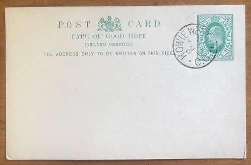 CAPE of GOOD HOPE POST CARD  HALF PENNY (INLAND SERVICE) KOWIE WEST 1910 CANCEL NOT POSTED.