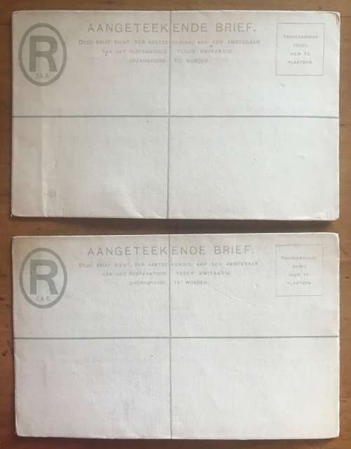 V.R.I. Z.A. REPUBLIEK AANGETEEKENDE BRIEVENPOST 4 pence REGISTERED LETTERS x 2 Orange Free State ZAR
