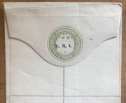 V.R.I. Z.A. REPUBLIEK AANGETEEKENDE BRIEVENPOST 4 pence REGISTERED LETTERS x 2 Orange Free State ZAR