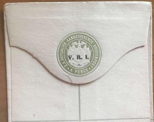 V.R.I. Z.A. REPUBLIEK AANGETEEKENDE BRIEVENPOST 4 pence REGISTERED LETTERS x 2 Orange Free State ZAR