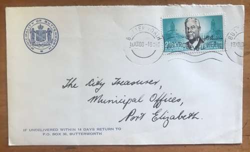 UNIVERSITY of BUTTERWORTH TRANSKEI 1966 LETTER TO CITY TREASURER MUNICIPAL OFFICES PORT ELIZABETH.