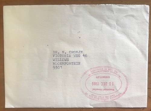 KIMBERLEY MEDICAL HOSPITAL PROVINCIAL ADMINISTRATION of CAPE of GOOD HOPE 1989 CACHET SOUTH AFRICA.
