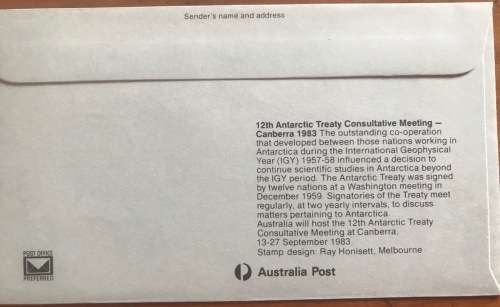 AUSTRALIAN ANTARCTIC TERRITORY MAWSON FDC 1983 12th TREATY CONSULTATIVE MEETING CANBERRA AUSTRALIA