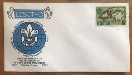 LESOTHO x 3 BOY SCOUTS FDC 1967 REGISTERED LETTER MOHALE`S HOEK LETTER MOOROSI FROGS ALOE DE BEERS