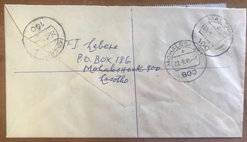 LESOTHO x 3 BOY SCOUTS FDC 1967 REGISTERED LETTER MOHALE`S HOEK LETTER MOOROSI FROGS ALOE DE BEERS