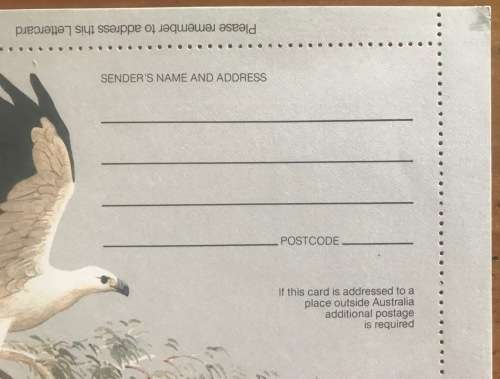 AUSTRALIA 27 cent LETTERCARD PEREGRINE FALCON WHITE-BELLIED SEA EAGLE 1982 Mint BIRDS of PREY