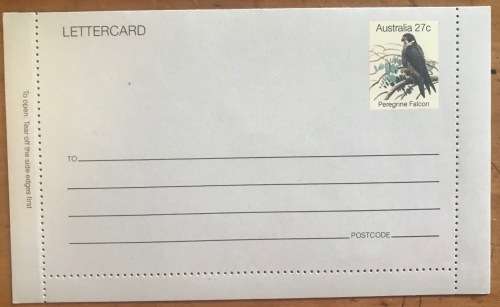 AUSTRALIA 27 cent LETTERCARD PEREGRINE FALCON WHITE-BELLIED SEA EAGLE 1982 Mint BIRDS of PREY