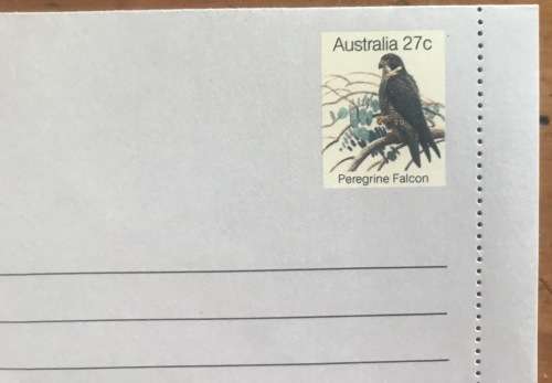 AUSTRALIA 27 cent LETTERCARD PEREGRINE FALCON WHITE-BELLIED SEA EAGLE 1982 Mint BIRDS of PREY