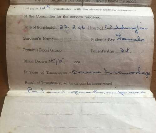 DURBAN BLOOD TRANSFUSION SERVICE wrapper 1946 FORM 7 Case No. 6117 ADDINGTON HOSPITAL HAEMORRHAGE