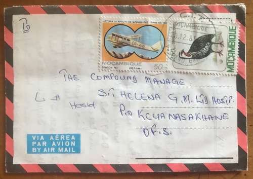 MOZAMBIQUE ILLUSTRATED AEROGRAMME Posted RESSANO GARCIA 1981 to O.F.S RSA ST. HELENA HOSPITAL MAPUTO