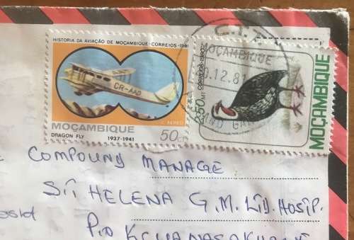 MOZAMBIQUE ILLUSTRATED AEROGRAMME Posted RESSANO GARCIA 1981 to O.F.S RSA ST. HELENA HOSPITAL MAPUTO