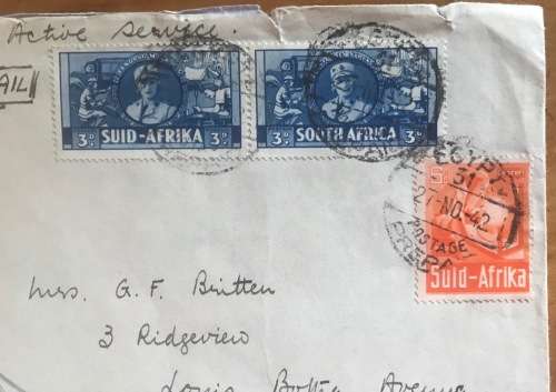SOUTH AFRICA ON ACTIVE SERVICE WWII RAF CENSOR 759 Signed EGYPT 1942 3d pr and 6d SACC90/2 to JHB