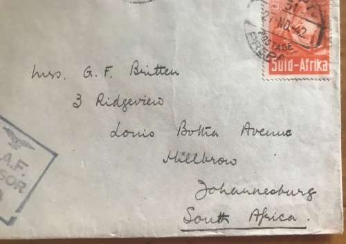 SOUTH AFRICA ON ACTIVE SERVICE WWII RAF CENSOR 759 Signed EGYPT 1942 3d pr and 6d SACC90/2 to JHB