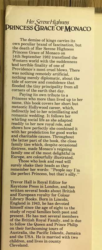 Her Serene Highness PRINCESS GRACE of MONACO Author TREVOR HALL 1982 1st Edition GRACE KELLY