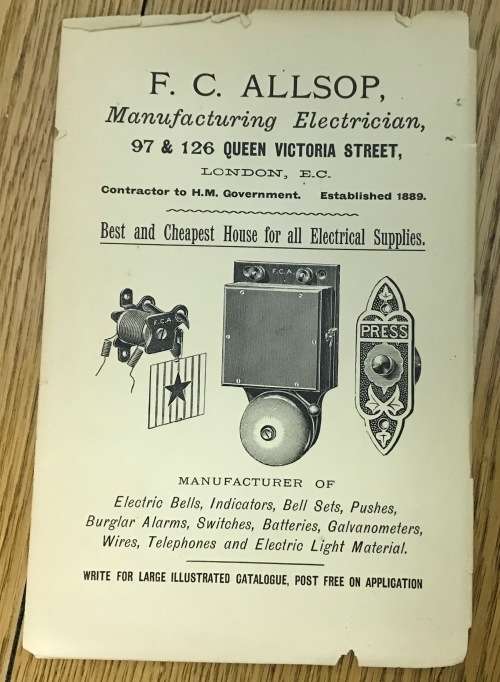 ELECTRIC BELL CONSTRUCTION F.C. ALLSOP 1900 TREATISE ON ELECTRIC BELLS INDICATORS Etc. 2nd Edition