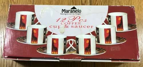 MARANELO 6 x DEMITASSE EXPRESSO COFFEE Cups and Saucers  WILD ANIMALS ZEBRA CROC GIRAFFE BOXED