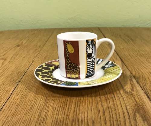 MARANELO 6 x DEMITASSE EXPRESSO COFFEE Cups and Saucers  WILD ANIMALS ZEBRA CROC GIRAFFE BOXED
