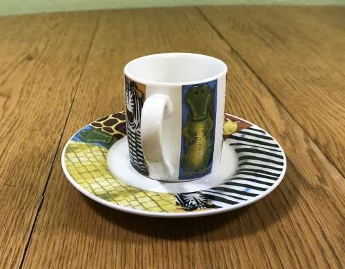 MARANELO 6 x DEMITASSE EXPRESSO COFFEE Cups and Saucers  WILD ANIMALS ZEBRA CROC GIRAFFE BOXED