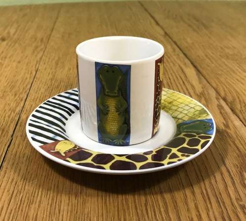 MARANELO 6 x DEMITASSE EXPRESSO COFFEE Cups and Saucers  WILD ANIMALS ZEBRA CROC GIRAFFE BOXED