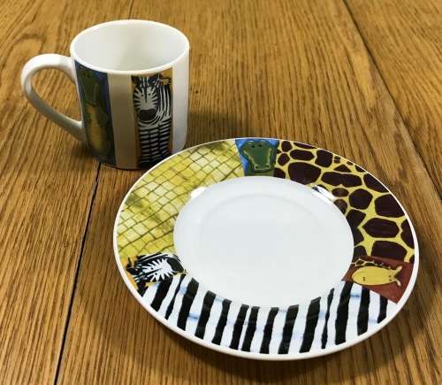 MARANELO 6 x DEMITASSE EXPRESSO COFFEE Cups and Saucers  WILD ANIMALS ZEBRA CROC GIRAFFE BOXED