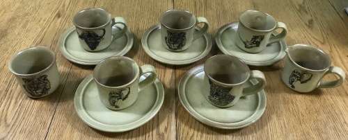 BIG FIVE LION ELEPHANT RHINO BUFFALO LEOPARD 5 x DEMITASSE COFFEE Cups and Saucers Sugar Milk Jug!!!