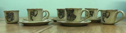 BIG FIVE LION ELEPHANT RHINO BUFFALO LEOPARD 5 x DEMITASSE COFFEE Cups and Saucers Sugar Milk Jug!!!