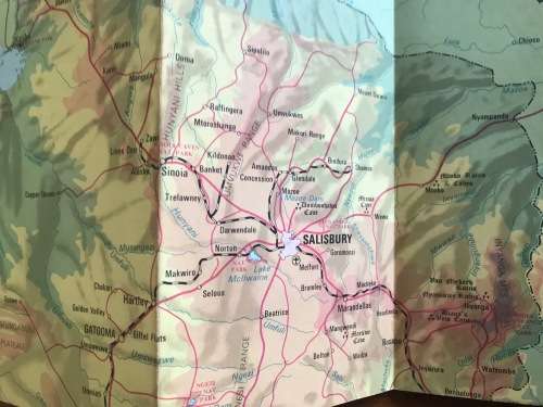 A TOURIST MAP OF RHODESIA Scale 30 Miles to 1 Inch Mardon Printer SALISBURY MILEAGE TABLE GOVERNMENT