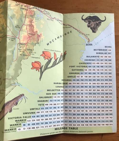 A TOURIST MAP OF RHODESIA Scale 30 Miles to 1 Inch Mardon Printer SALISBURY MILEAGE TABLE GOVERNMENT