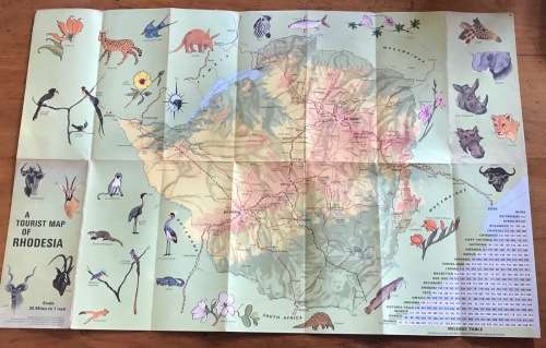 A TOURIST MAP OF RHODESIA Scale 30 Miles to 1 Inch Mardon Printer SALISBURY MILEAGE TABLE GOVERNMENT