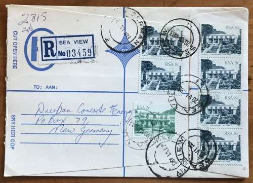 REGISTERED LETTERS x 2  SEAVIEW to NEW GERMANY 1983/4 Buildings Pauline Smith AUTHOR RSA