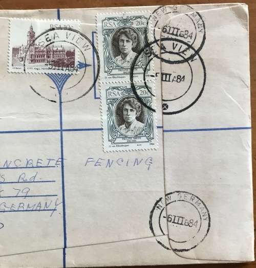 REGISTERED LETTERS x 2  SEAVIEW to NEW GERMANY 1983/4 Buildings Pauline Smith AUTHOR RSA