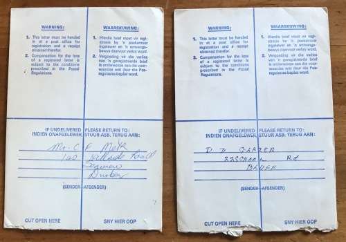 REGISTERED LETTERS x 2  SEAVIEW to NEW GERMANY 1983/4 Buildings Pauline Smith AUTHOR RSA
