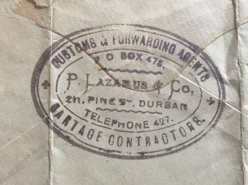 SOUTH AFRICAN Experimental Service AIRMAIL COVER 1925 DURBAN to EAST LONDON 9 APRIL 1925
