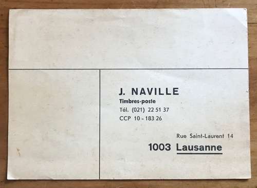 Switzerland J. Naville `Timbes-poste` Stamp Dealer Lausanne `Mancoliste` Wants list Postcard UNUSED.