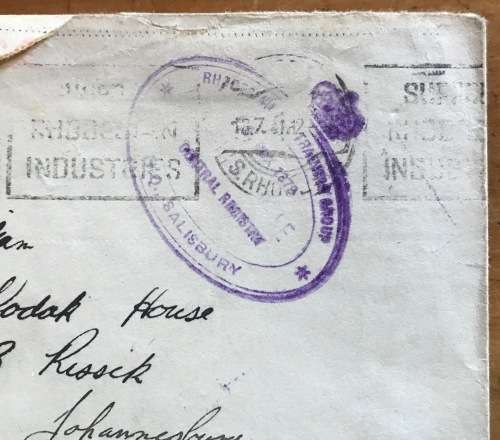 SOUTHERN RHODESIA ON ACTIVE SERVICE LETTER WWII 1941 to SOUTH AFRICA c/o KODAK HOUSE JOHANNESBURG.