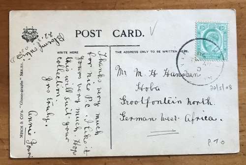 POSTCARD POST CARD MISS JESSIE BATEMEN MISCH and CO`s Glosso-graphs series German South West Africa