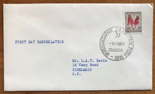 MOUNTAIN ZEBRA PARK CRADOCK BERGKWAGGAPARK 1 AUGUST 1964 OPENING CANCELLATION ALOES