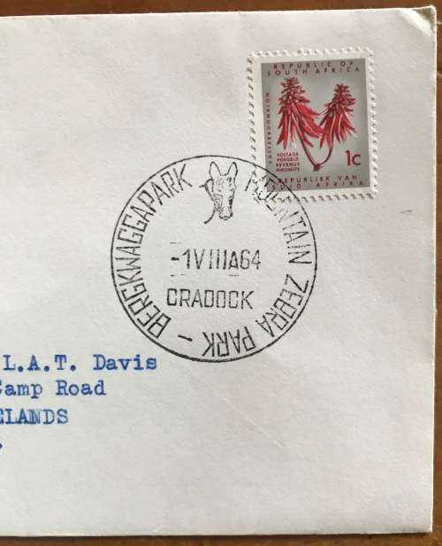 MOUNTAIN ZEBRA PARK CRADOCK BERGKWAGGAPARK 1 AUGUST 1964 OPENING CANCELLATION ALOES