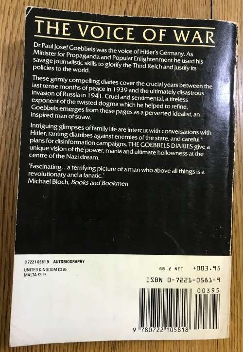THE GOEBBELS DIARIES 1939-41 THE HISTORIC JOURNAL of a NAZI WAR LEADER EDITED by FRED TAYLOR 1983