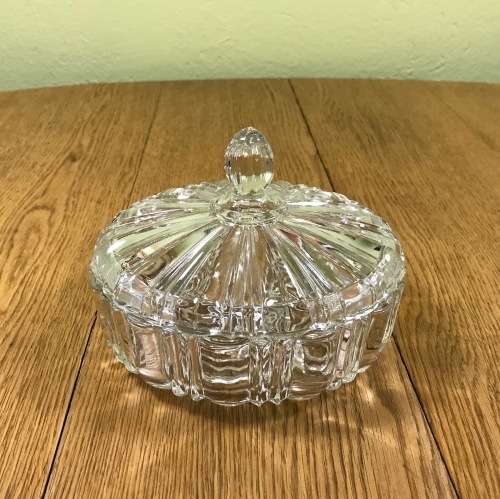 Round Molded Glass Lidded Bowl Trinket Dish Jewelry Holder - Notes included